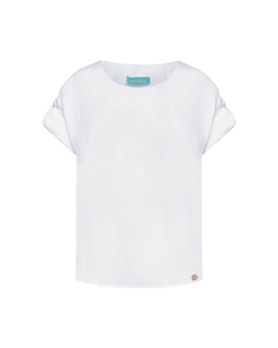 Blusa girocollo tinta unita o fantasia con maniche corte kimono e spacchi laterali BIANCO - Image 2
