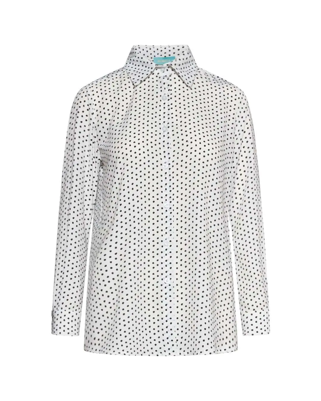 Camicia con maniche a tre quarti in raso tinta unita con fantasia a pois a contrasto. BIANCO-NERO - Image 2