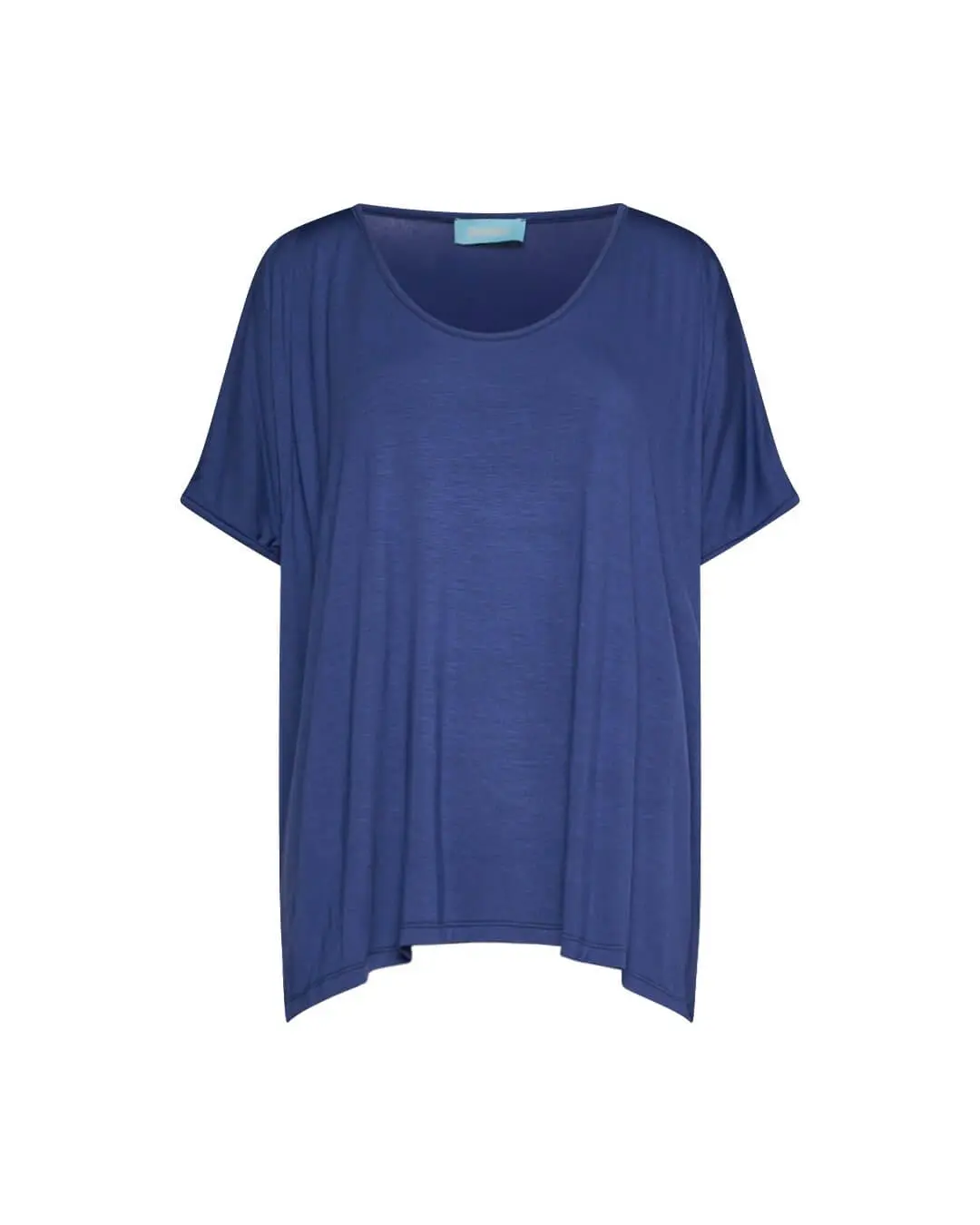Maglia in filato di viscosa elasticizzata tinta unita con maniche kimono e orlo asimmetrico. BLU - Image 2