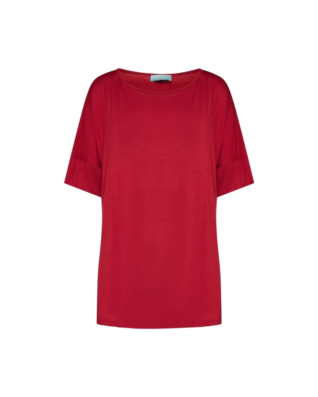 Maglia in filato di viscosa elasticizzata tinta unita con scollo rotondo e maniche kimono. ROSSO - Image 3
