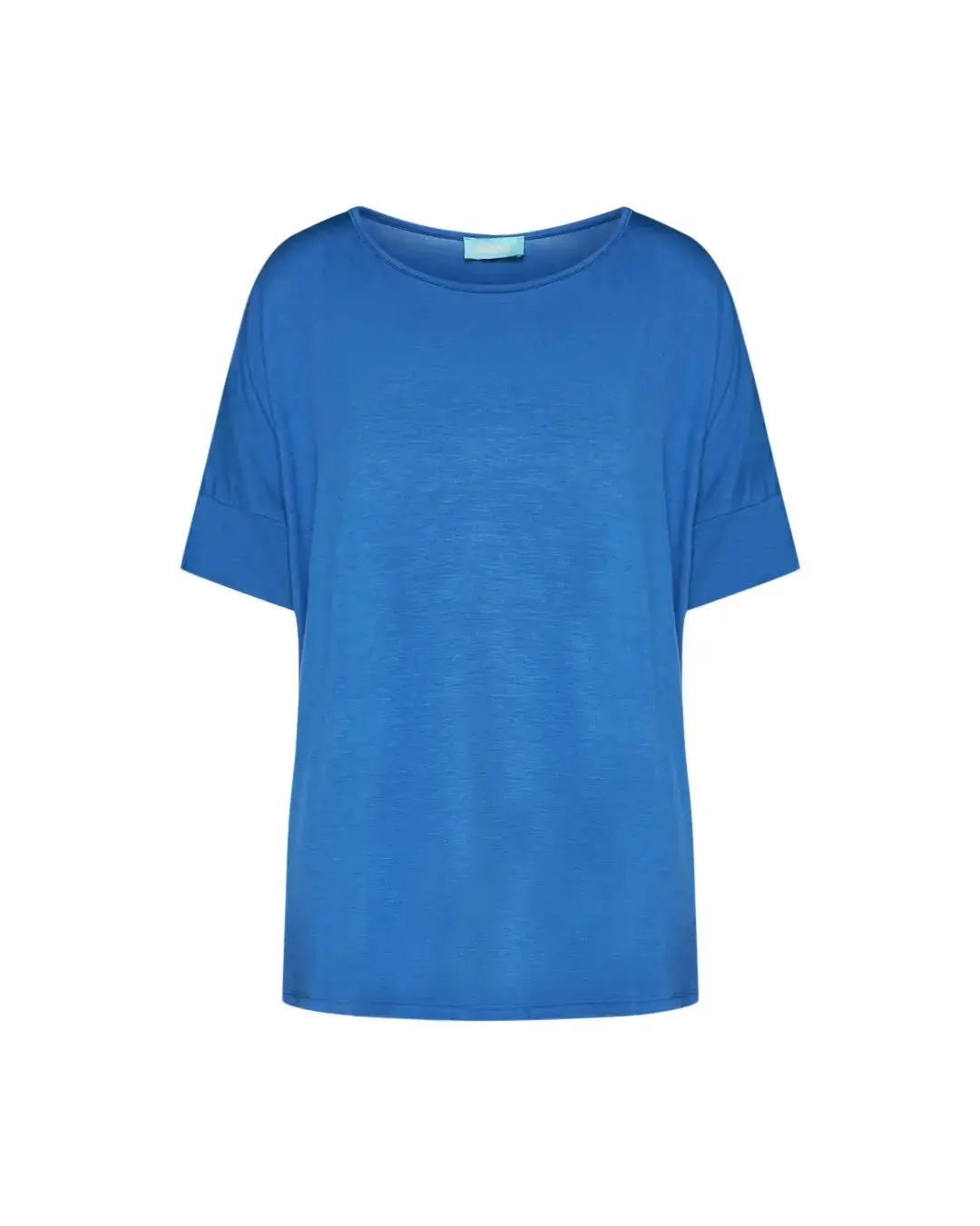 Maglia in filato di viscosa elasticizzata tinta unita con scollo rotondo e maniche kimono. DENIM