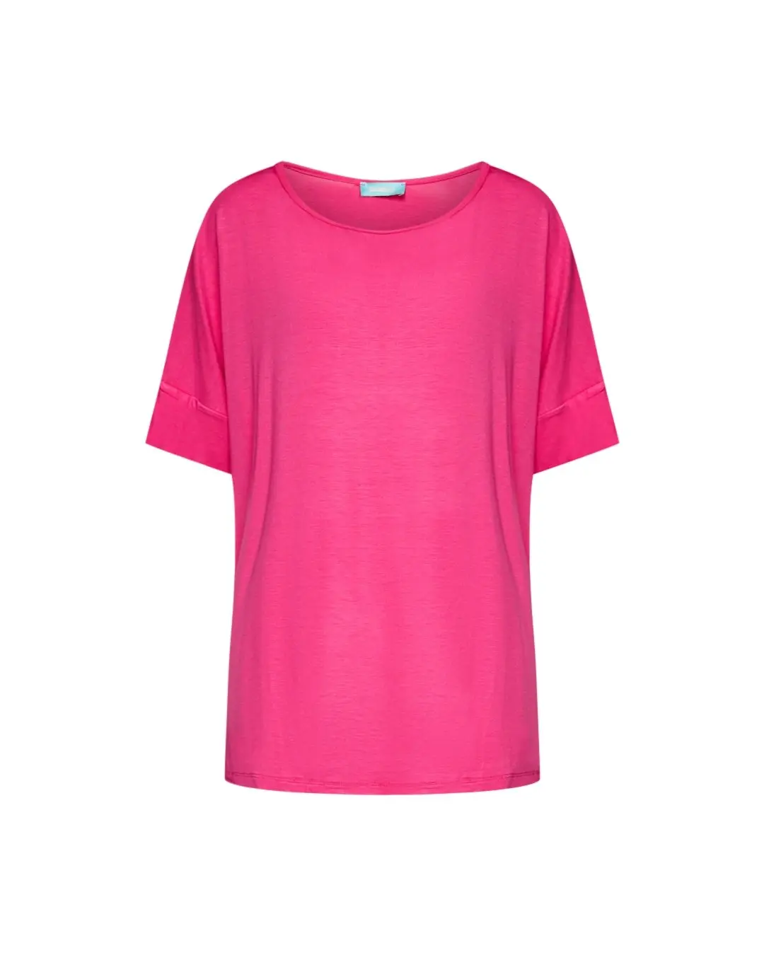Maglia in filato di viscosa elasticizzata tinta unita con scollo rotondo e maniche kimono. FUXIA - Image 3