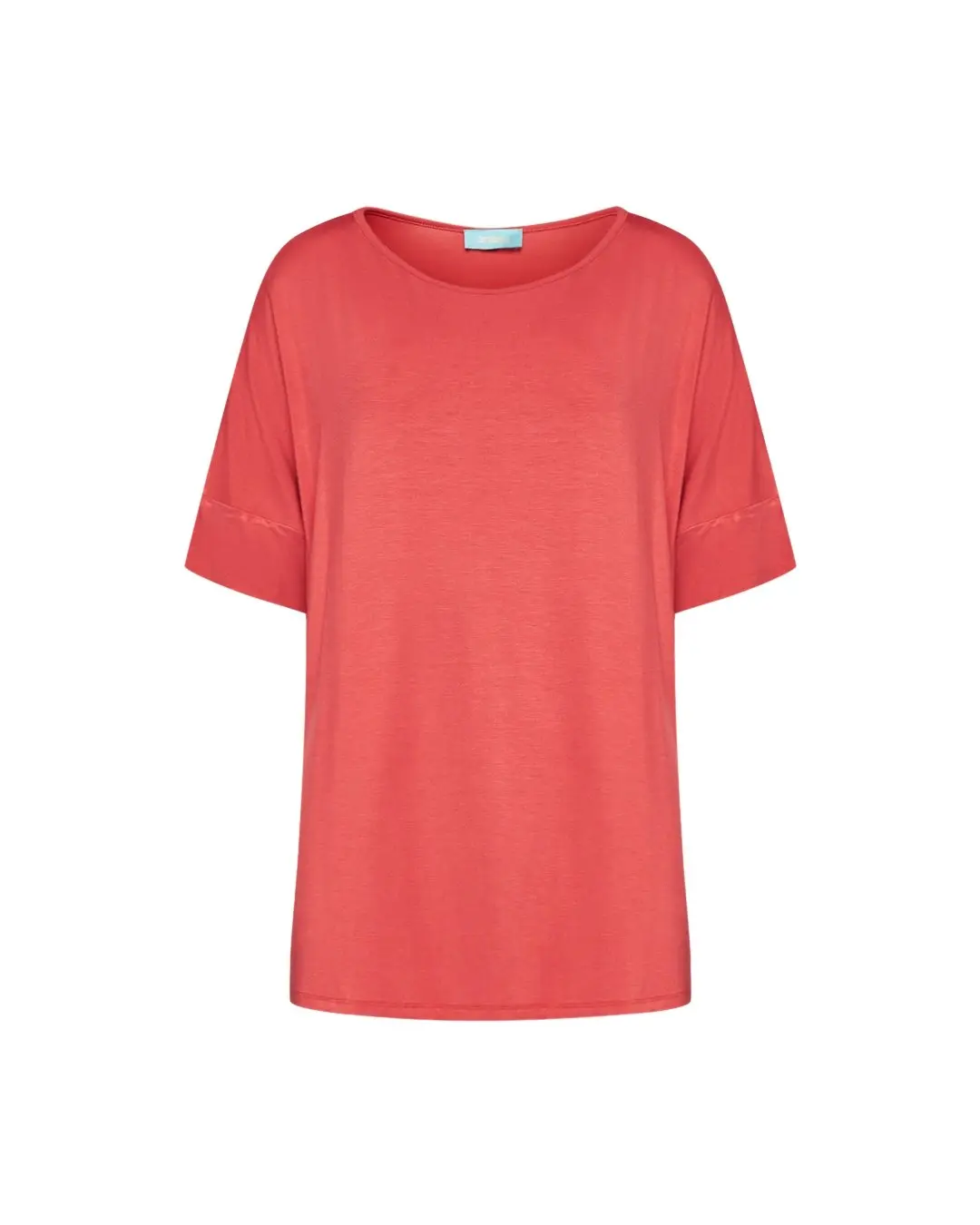 Maglia in filato di viscosa elasticizzata tinta unita con scollo rotondo e maniche kimono. CORALLO