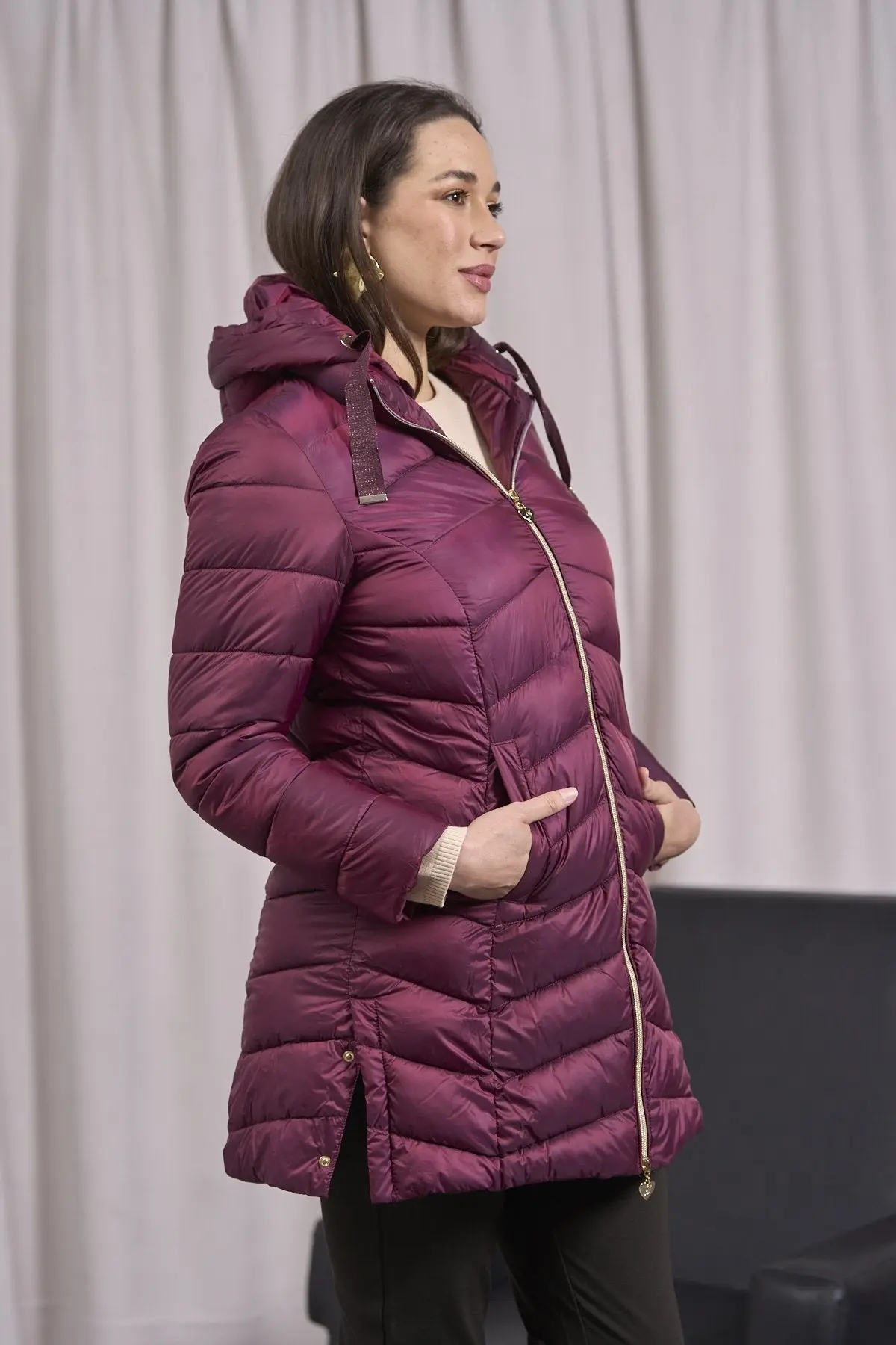 Giubbino con cappuccio e lacci in grossgrain BURGUNDY - Image 3