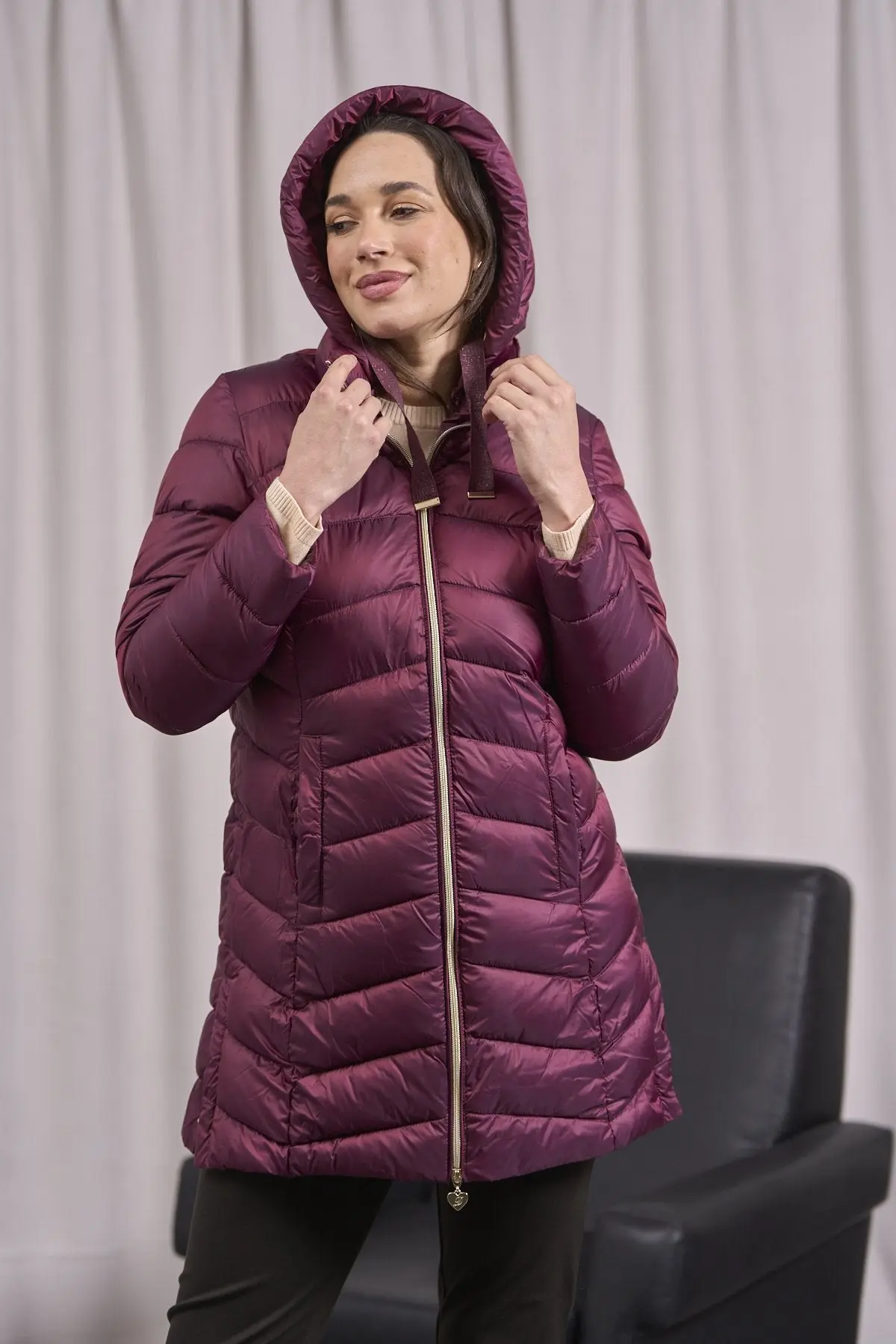 Giubbino con cappuccio e lacci in grossgrain BURGUNDY - Image 8