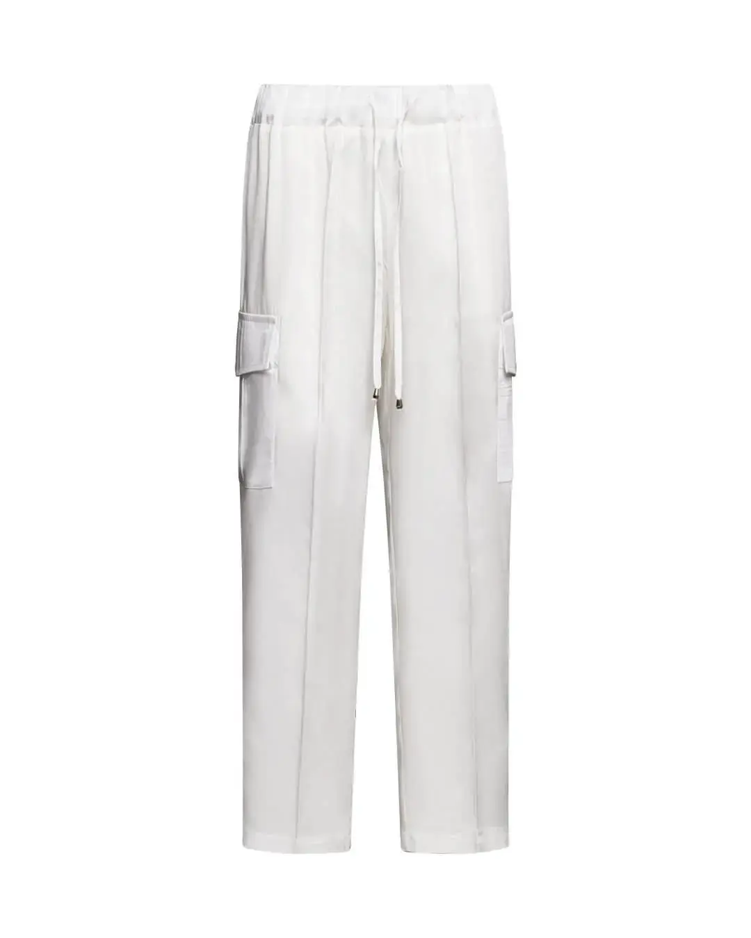 Pantalone cargo a gamba dritta in lyocell tinta unita con coulisse in vita. BIANCO