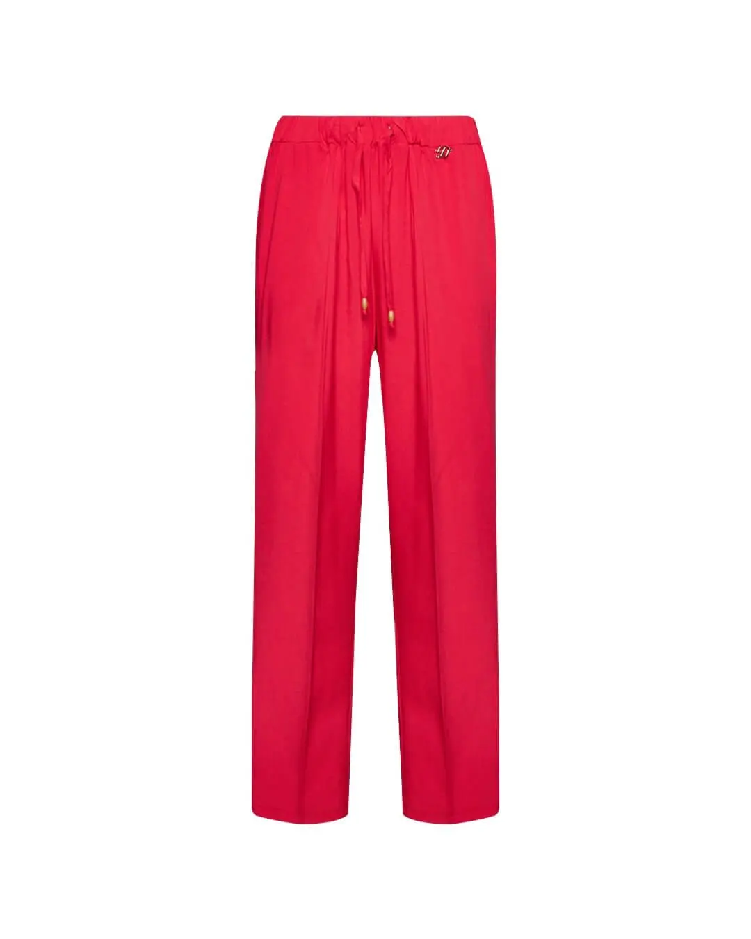 Pantalone a gamba dritta in twill di viscosa tinta unita con coulisse in vita. FRAGOLA - Image 2