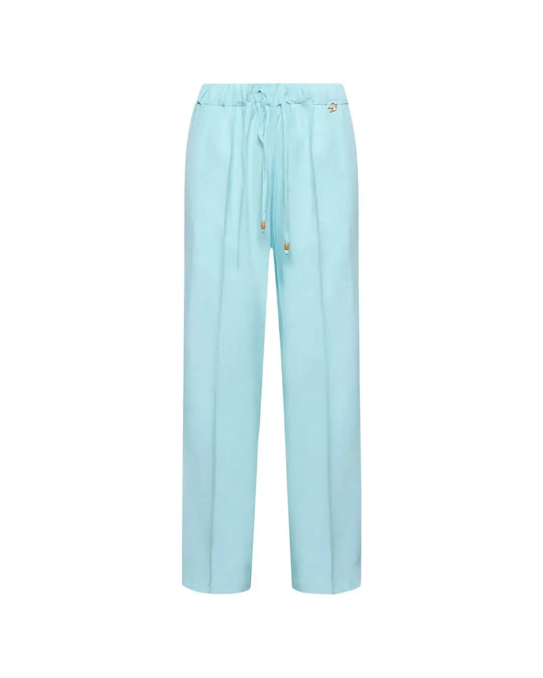 Pantalone a gamba dritta in twill di viscosa tinta unita con coulisse in vita. VERDE ACQUA