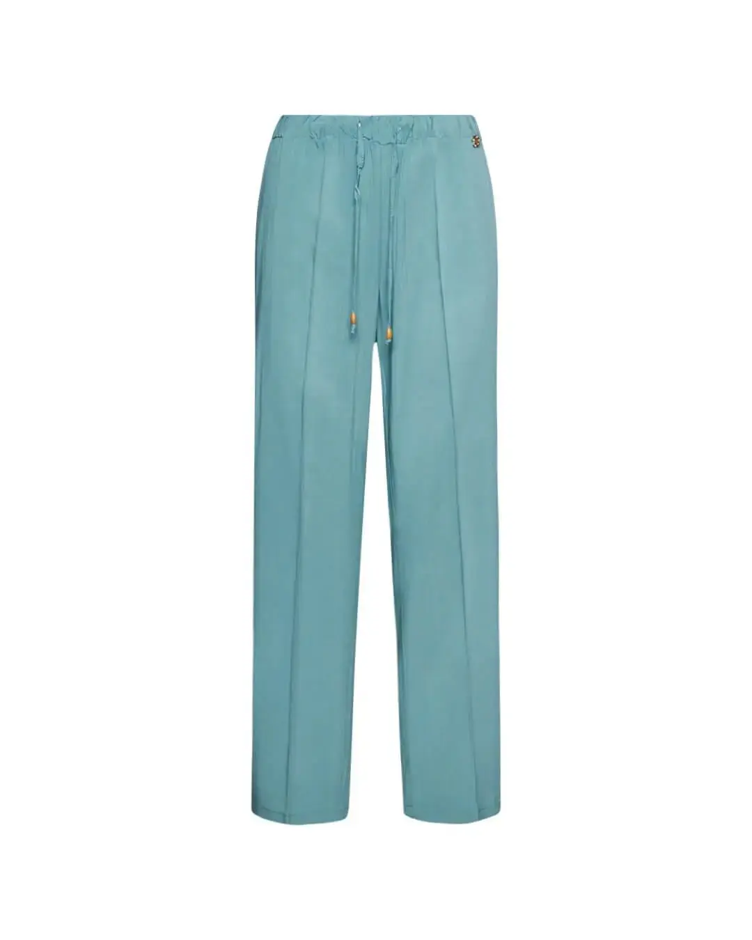 Pantalone morbido a gamba dritta in twill di viscosa tinta unita con coulisse in vita. SALVIA