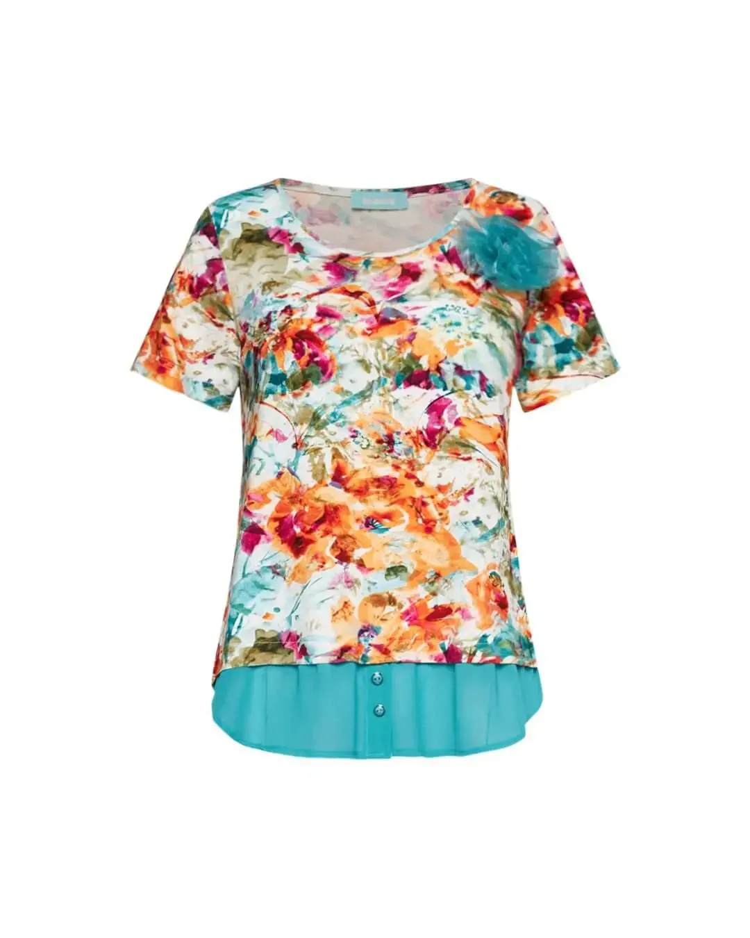 Maglia a maniche corte in filato di viscosa con fantasia floreale con inserto stile camicia in georg VERDE