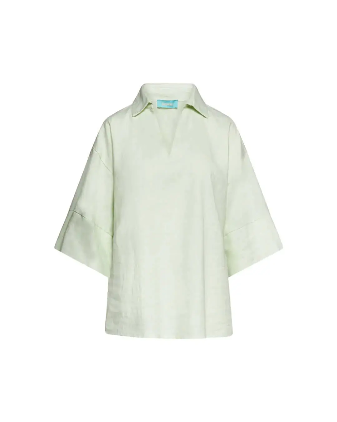 Blusa stile polo in tela di lino e viscosa tinta unita con scollo a V. MENTA