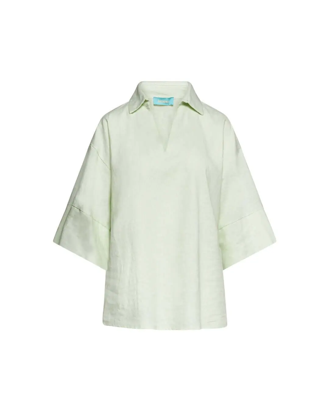 Blusa stile polo in tela di lino e viscosa tinta unita con scollo a V. MENTA - Image 3