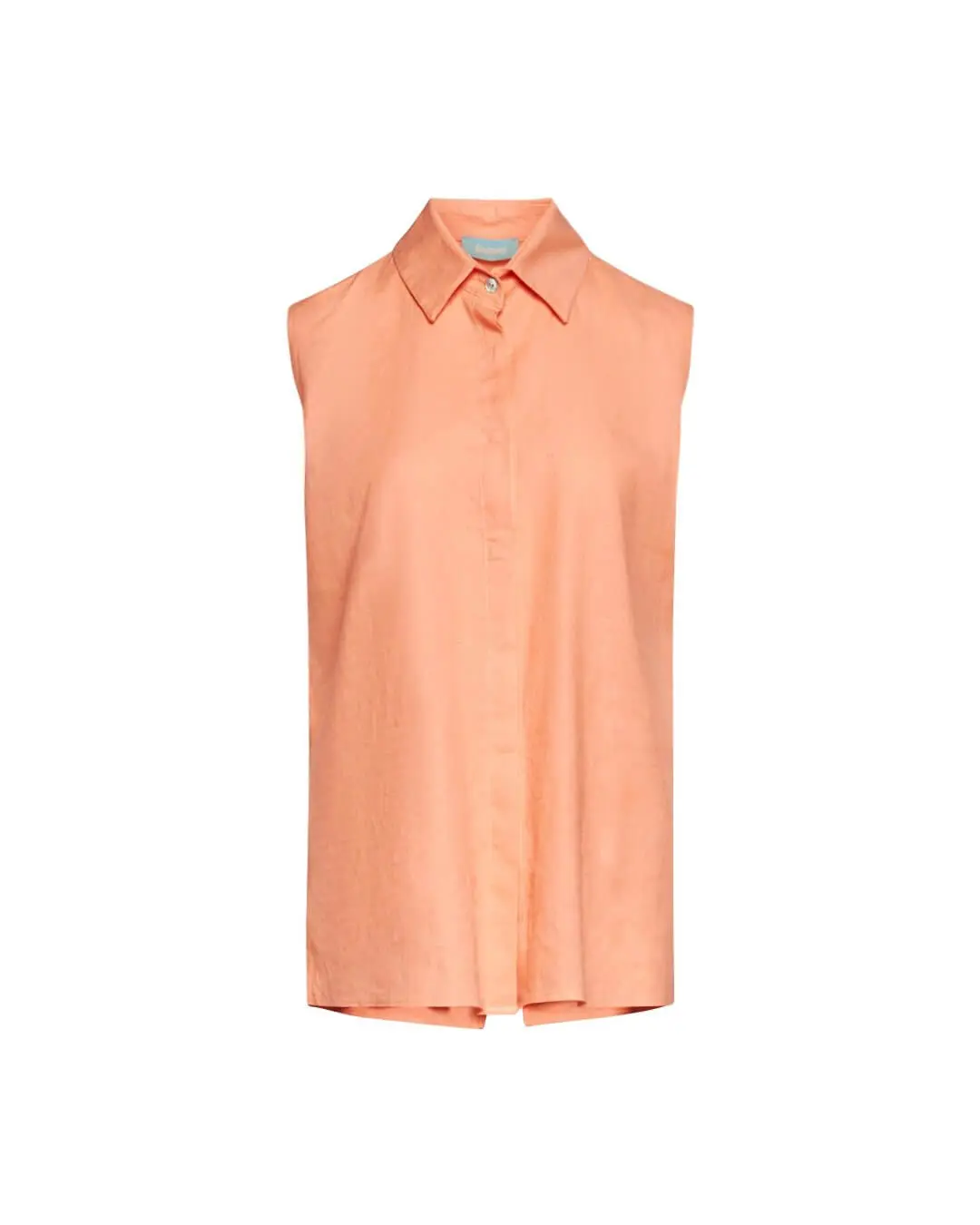 Camicia smanicata in tela di lino e viscosa tinta unita con spacchi laterali. SALMONE - Image 3