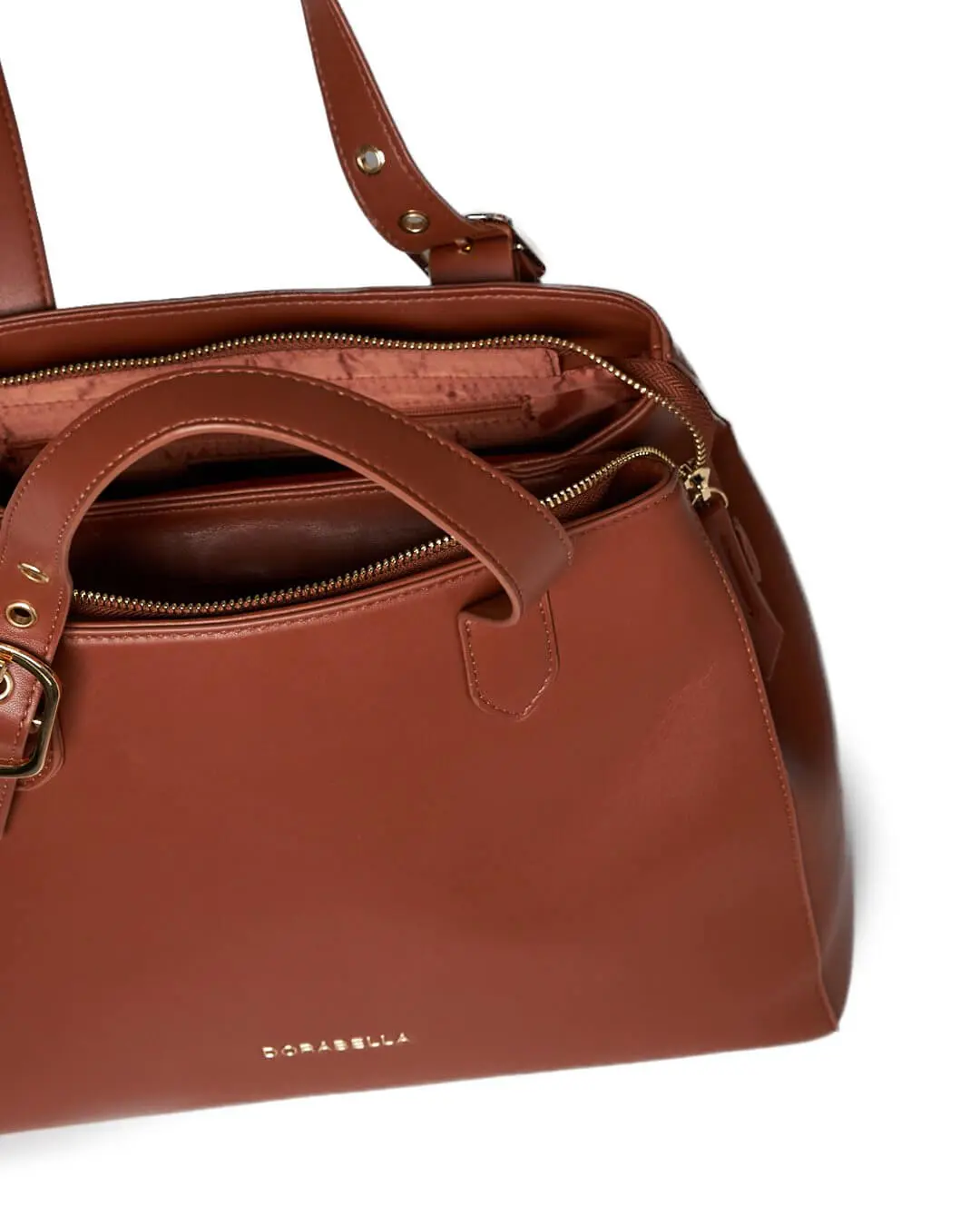 Borsa a mano ecopelle liscia con tracolla rimovibile CUOIO - Image 5