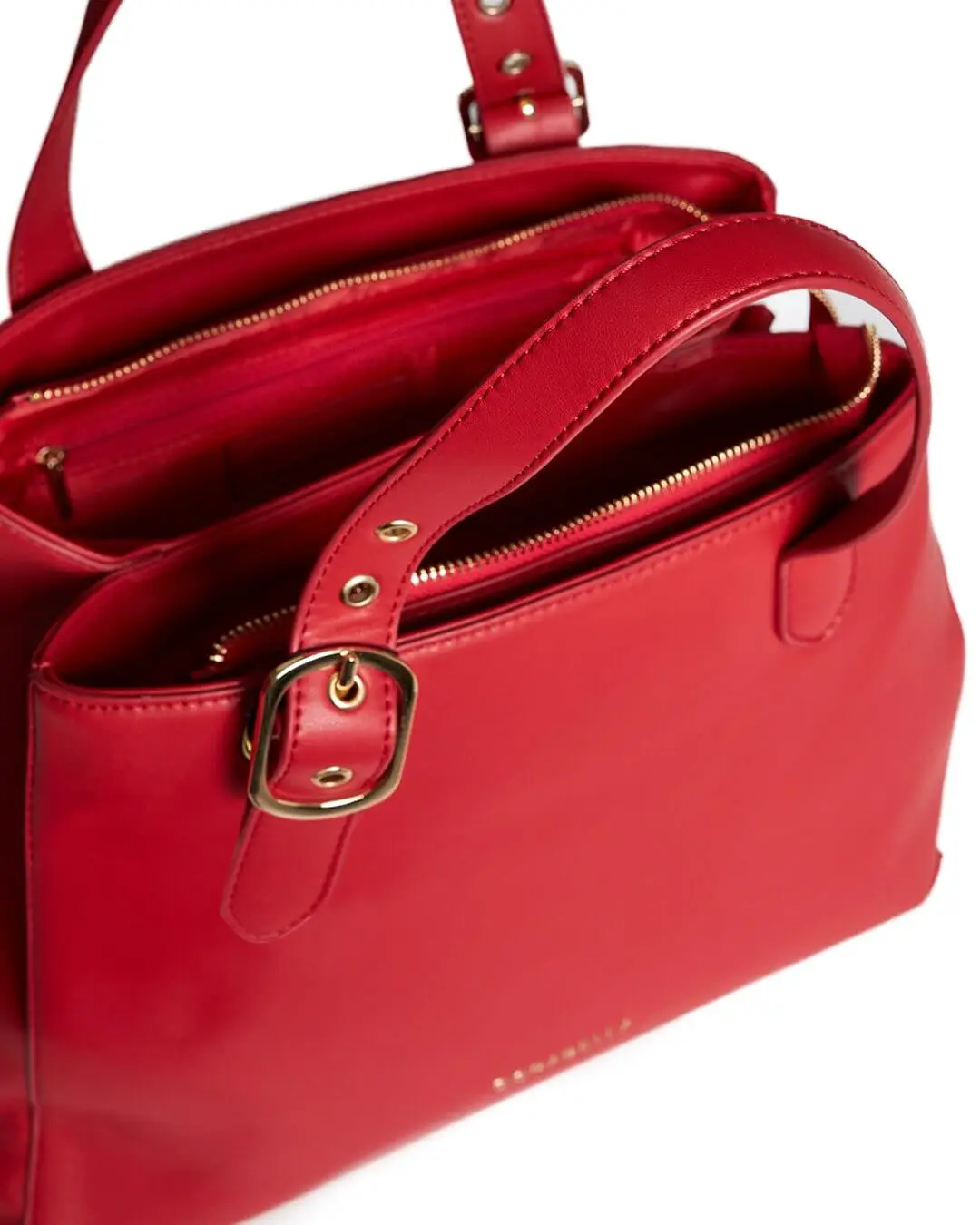 Borsa a mano ecopelle liscia con tracolla rimovibile ROSSO - Image 4