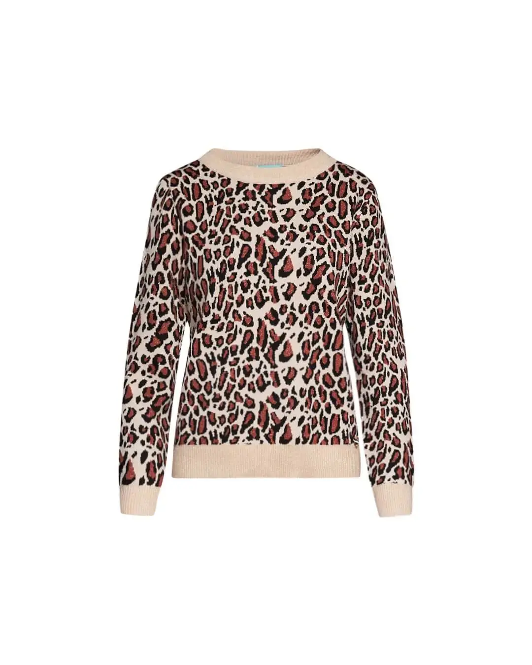 Maglia girocollo in jacquard animalier con contrasti a tinta unita ANIMALIER