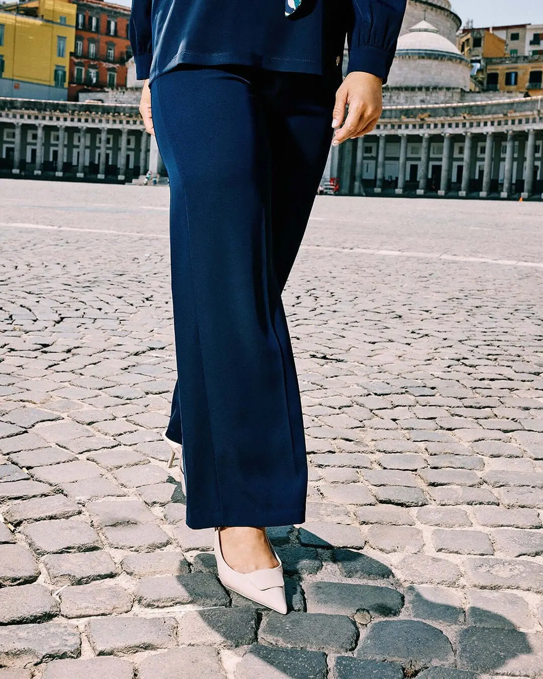 Pantalone gamba ampia in crepe elasticizzato BLU