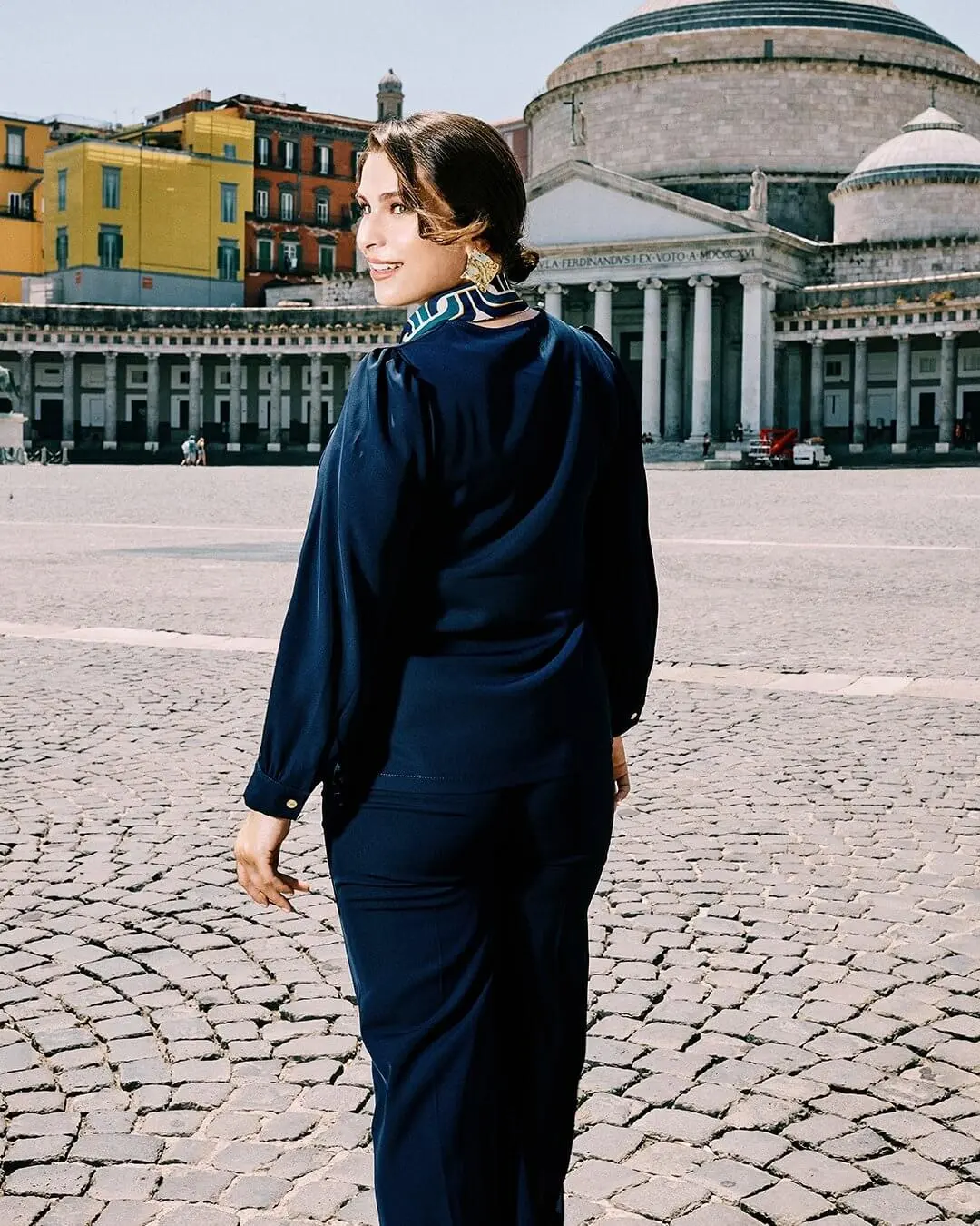 Pantalone gamba ampia in crepe elasticizzato BLU - Image 3