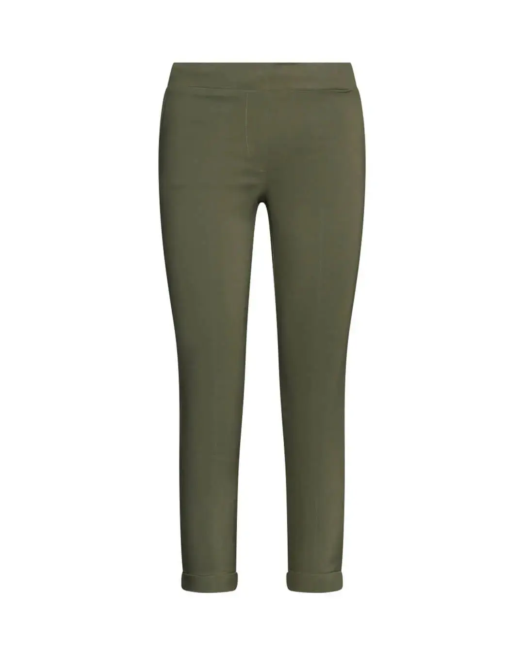Pantalone skinny capri in twill di misto viscosa elasticizzata tinta unita con tasche all’american MILITARE