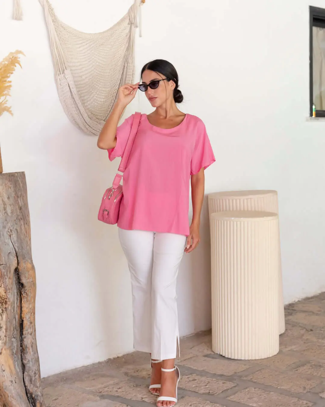 Pantalone skinny zampetta in twill di misto viscosa elasticizzata tinta unita. BIANCO