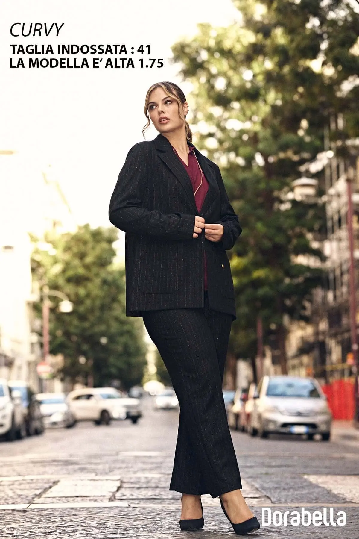Pantalone a gamba dritta in essuto gessato lurex NERO-ORO - Image 3