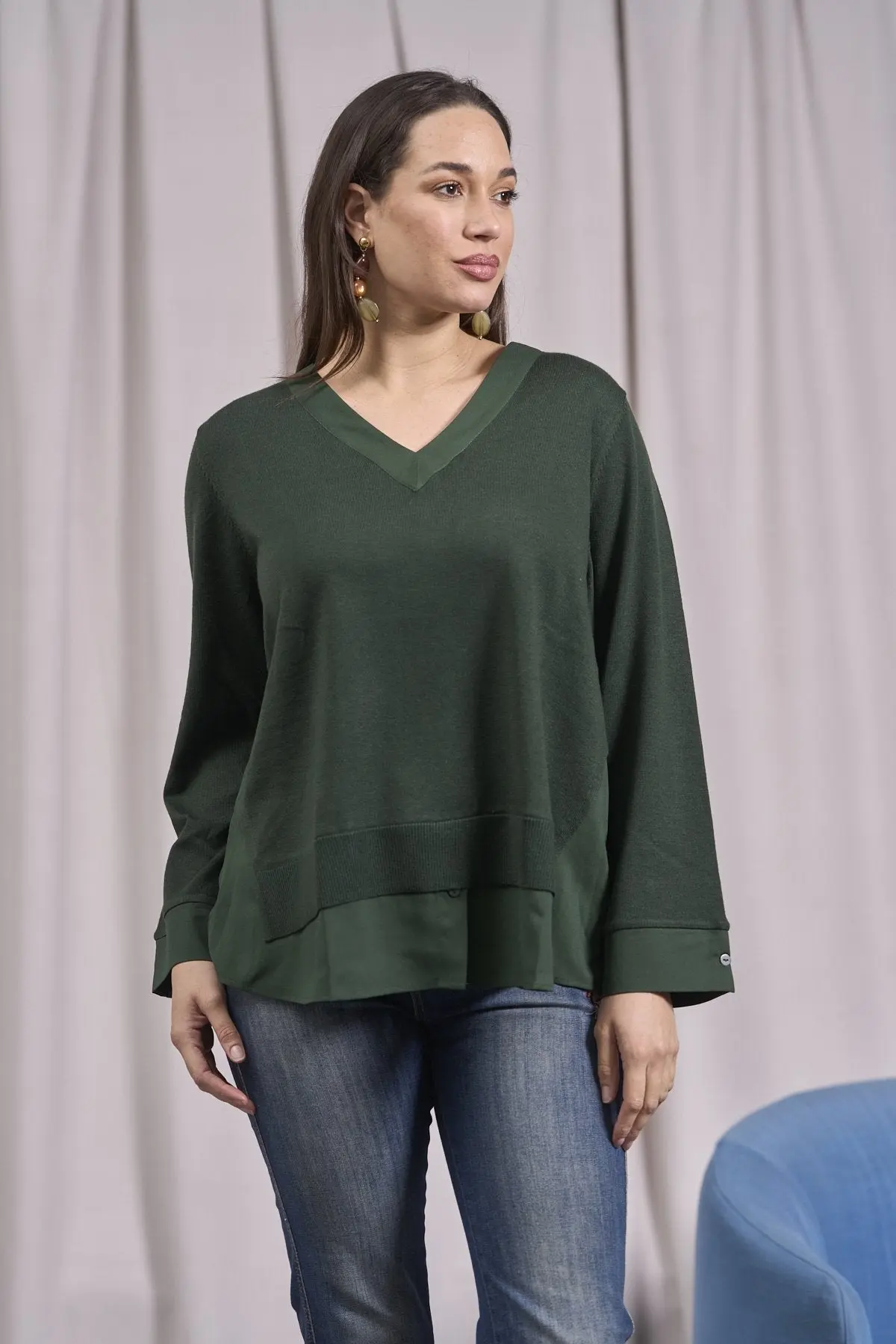Maglia scollo a V con spacchi e inserti MUSCHIO