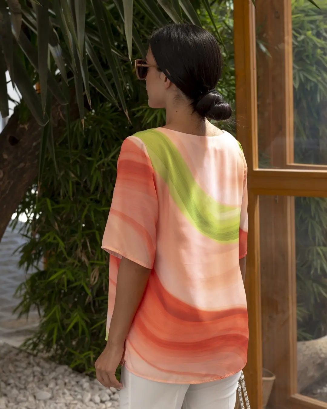 Blusa fantasia geometrica girocollo con arriccio PESCA - Image 3
