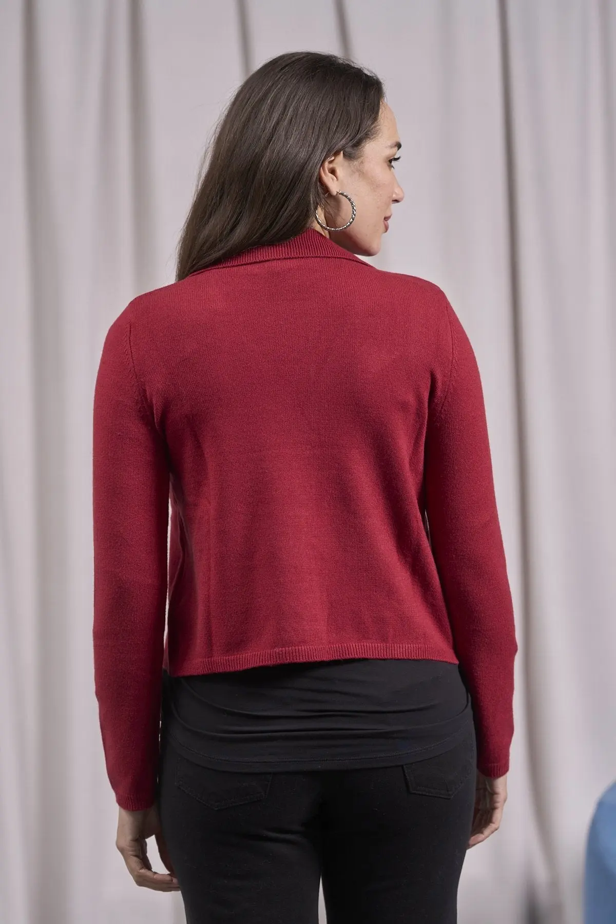 Cardigan cropped con collo, rever e bottone ROSSO - Image 3