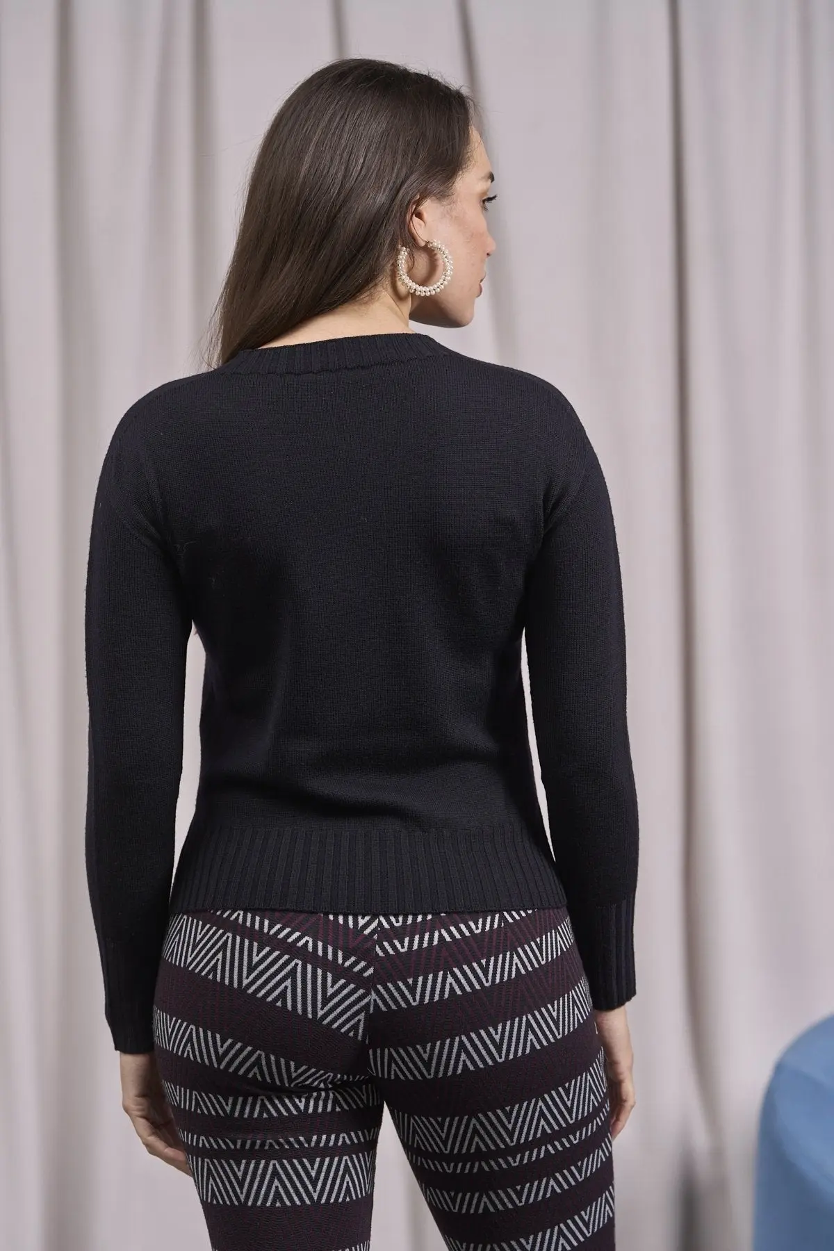 Maglia con inserti a coste larghe e spacchi NERO - Image 3