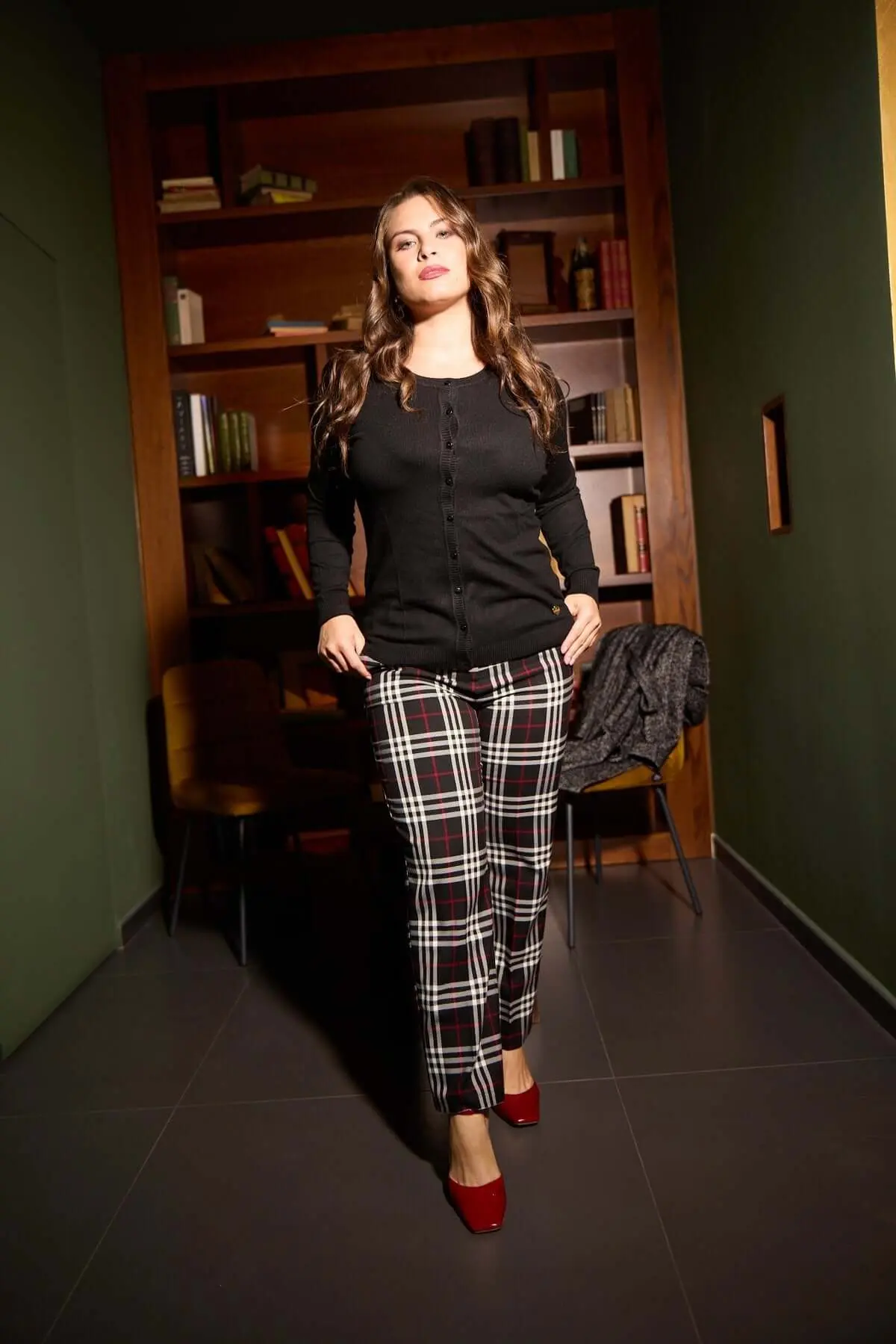 Pantaloni slim fit in tartan ROSSO