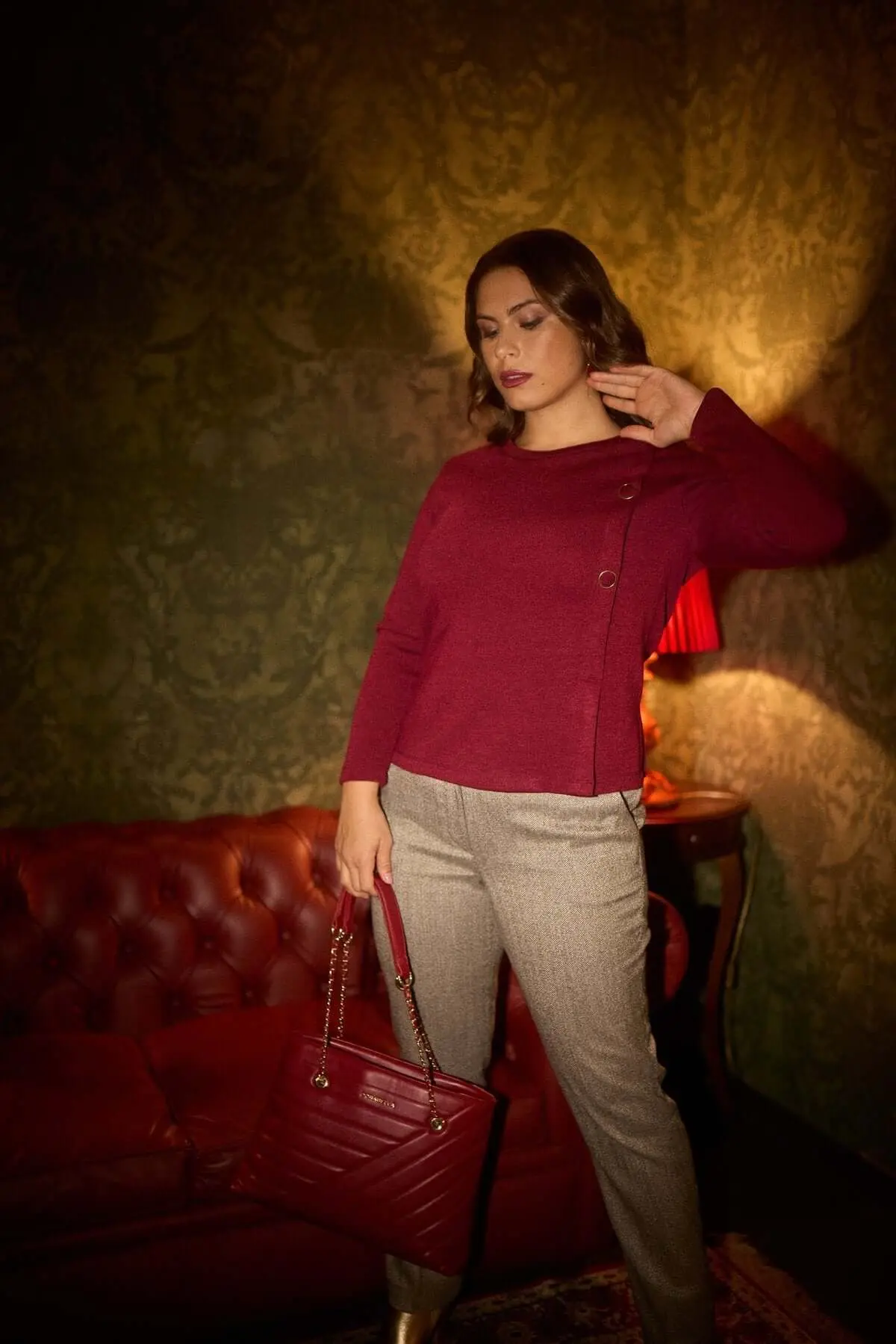 MAGLIA GIROCOLLO CON BOTTONI BORDEAUX - Image 3