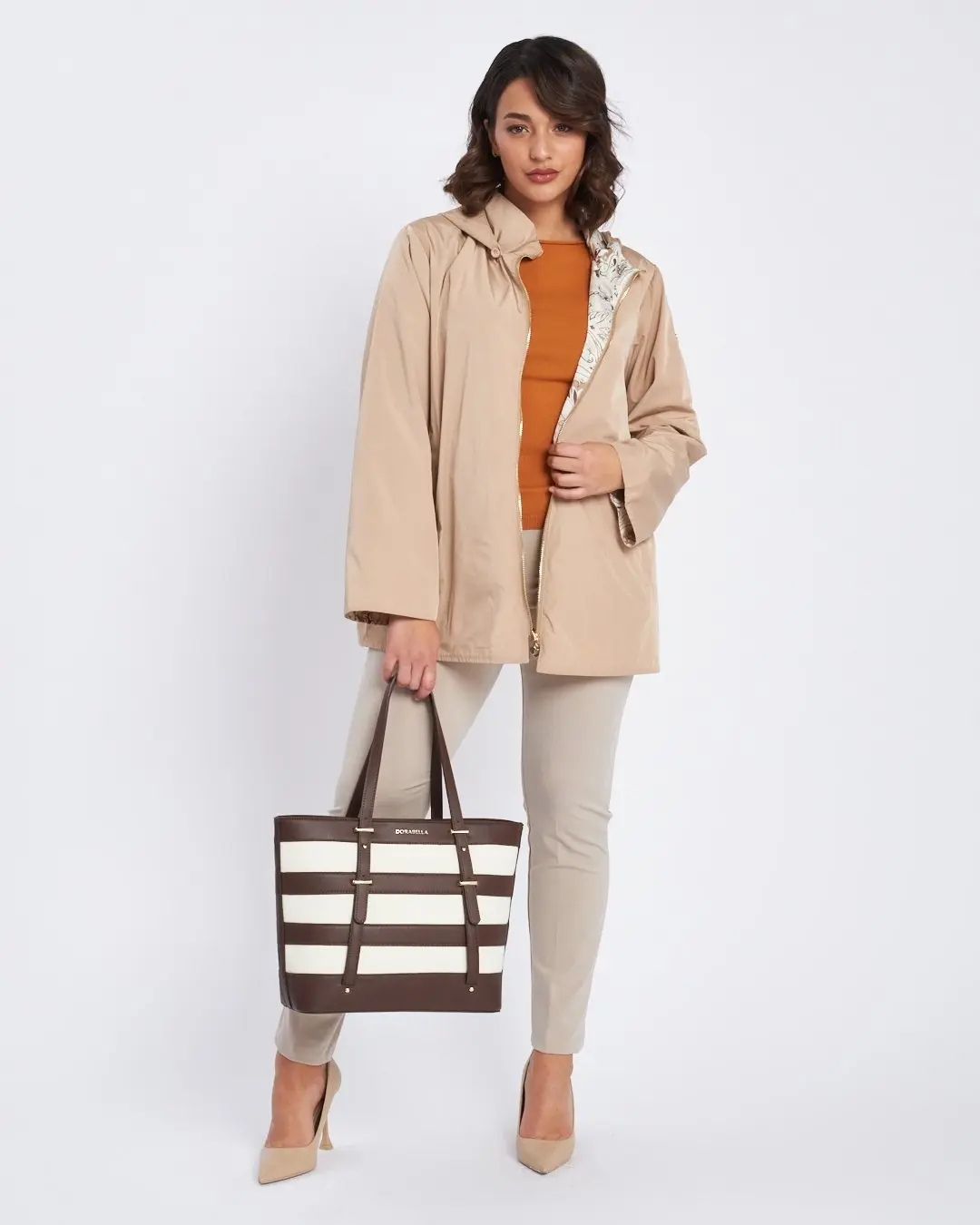 Trench midi con zip e fodera stampata MIELE - Image 4