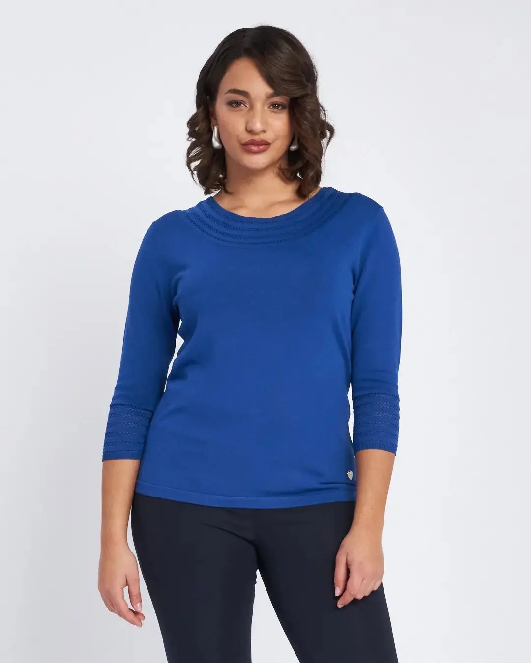 Maglia con scollo a barca con trafori ROYAL BLUE - Image 3