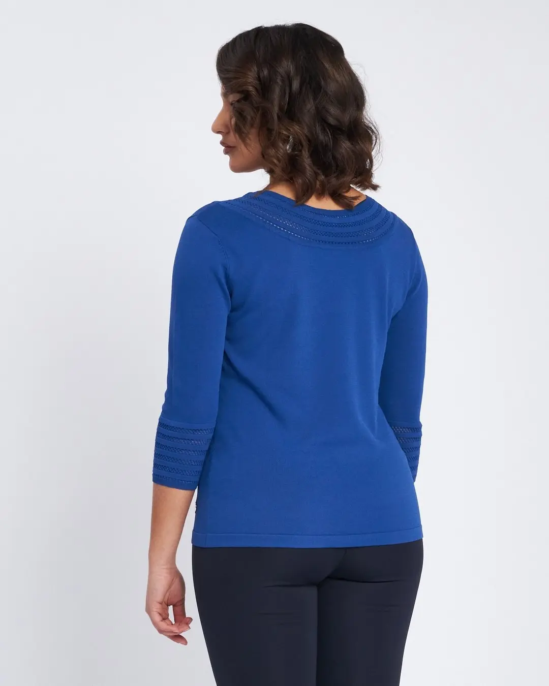Maglia con scollo a barca con trafori ROYAL BLUE - Image 4