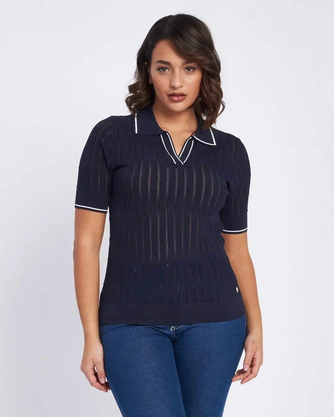 Maglia polo con colletto e trafori BLU