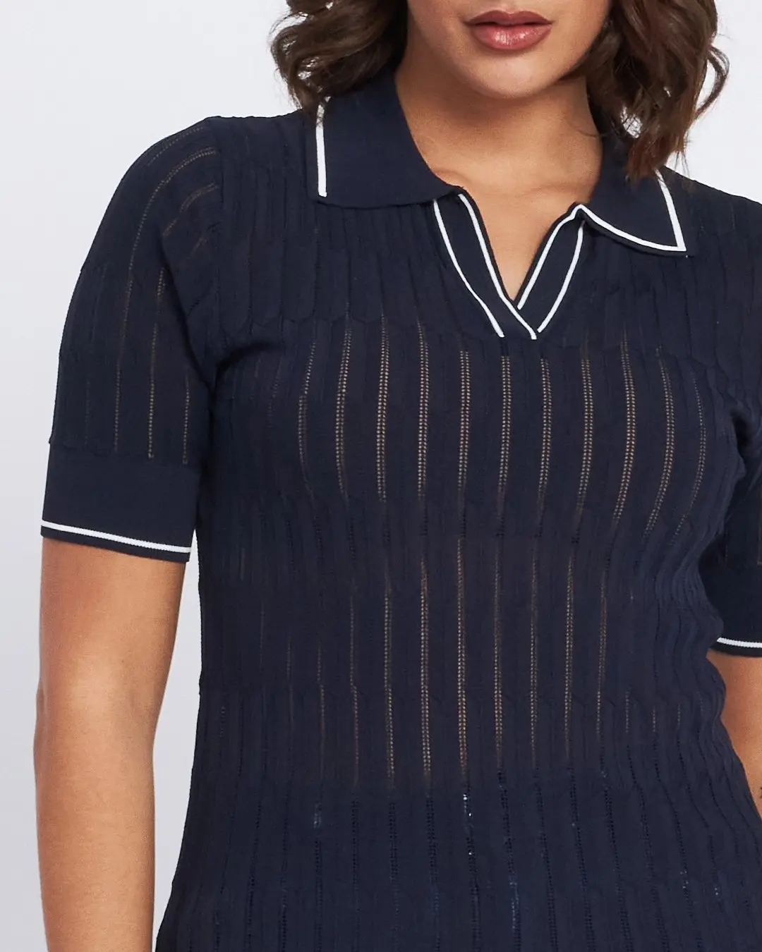 Maglia polo con colletto e trafori BLU - Image 3