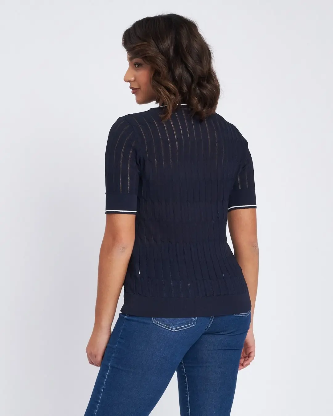 Maglia polo con colletto e trafori BLU - Image 4