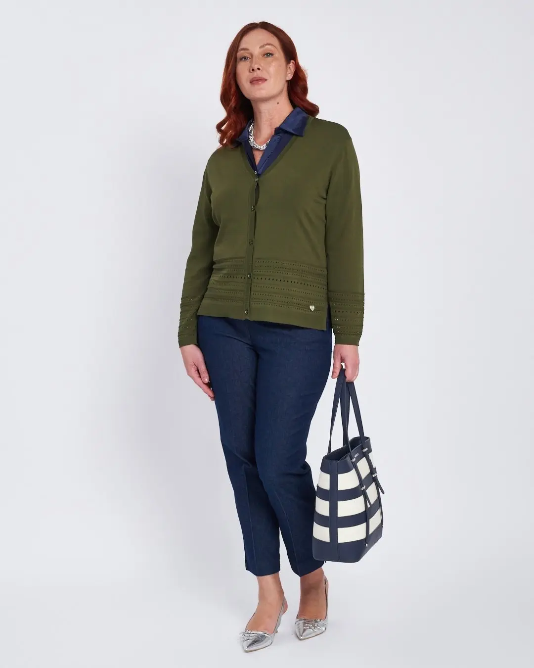 Cardigan con bottoni e trafori sul fondo MILITARE - Image 5