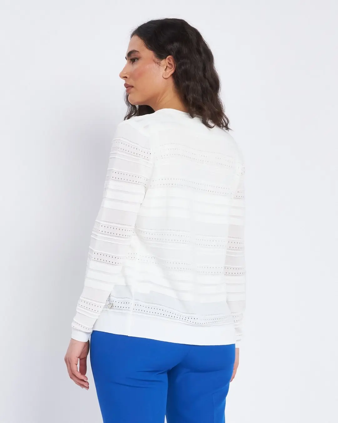 Cardigan senza bottoni con trafori all over BIANCO - Image 4