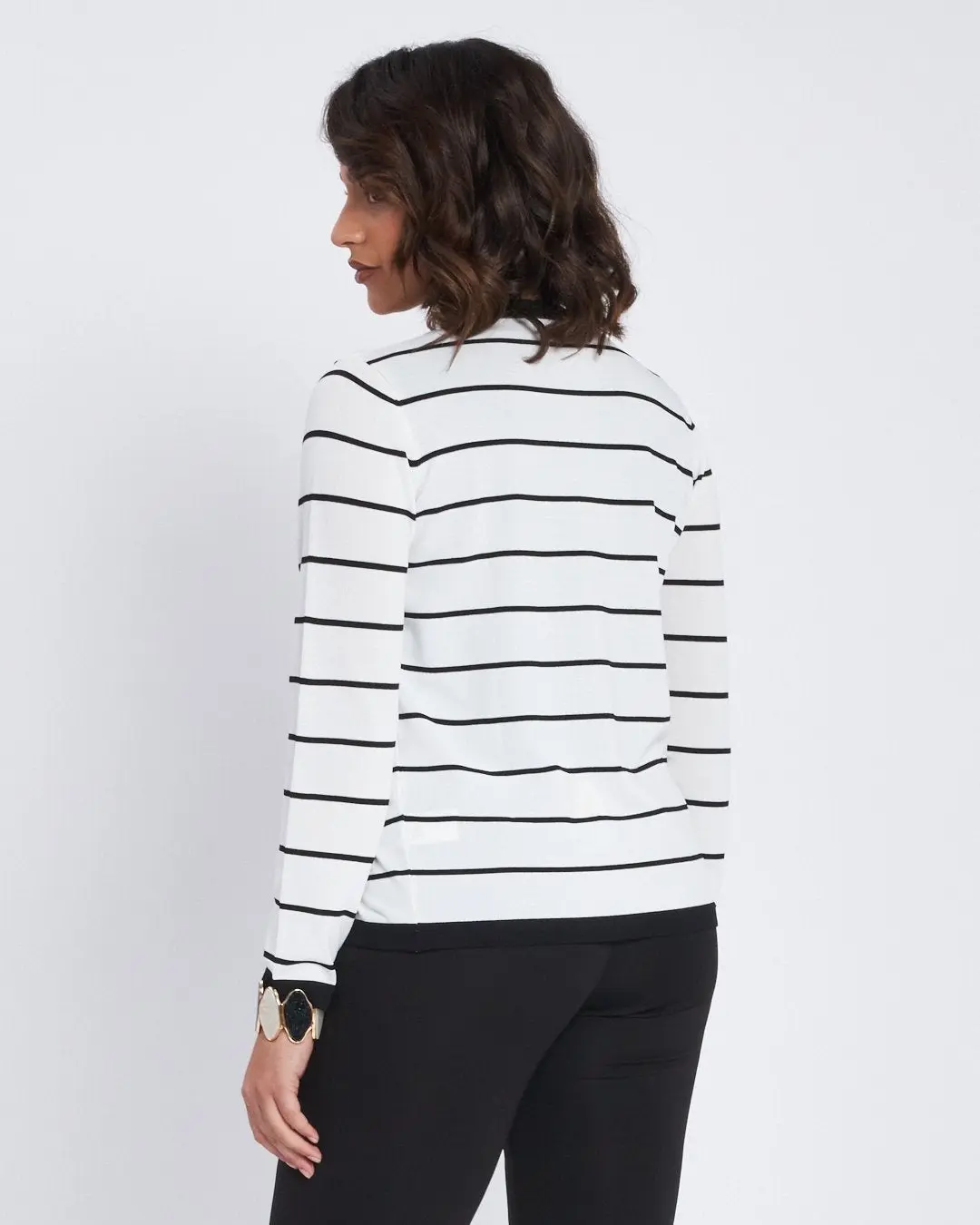 Maglia finto twin set a righe con pattine e ganci NERO - Image 4