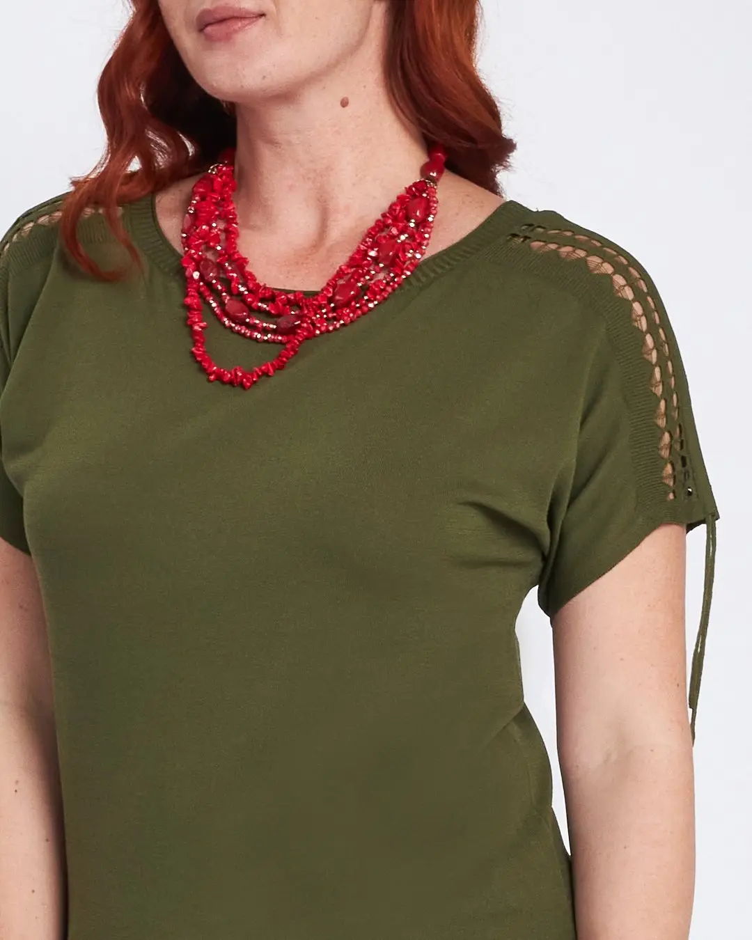 Maglia con manica kimono e intarsi sulle spalle MILITARE - Image 3