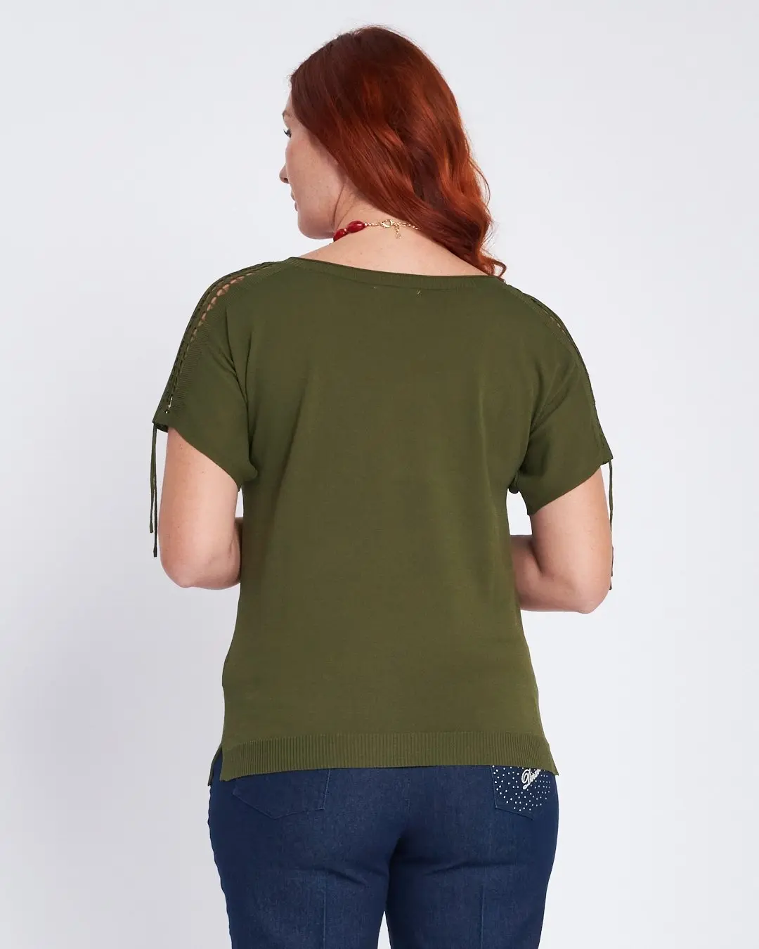 Maglia con manica kimono e intarsi sulle spalle MILITARE - Image 4