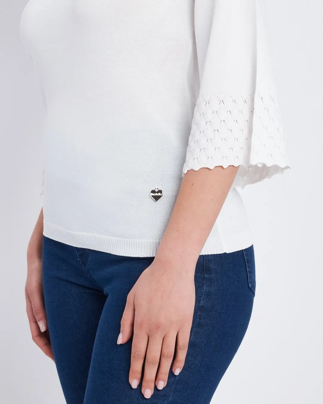 Maglia con scollo a barca e manica 3/4 BIANCO - Image 3