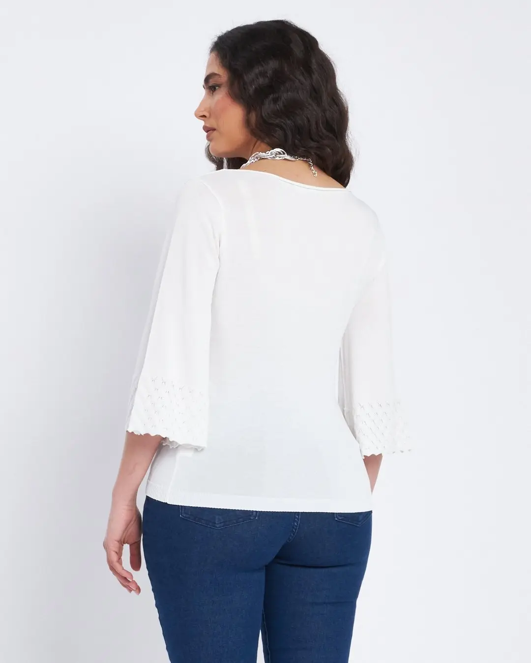 Maglia con scollo a barca e manica 3/4 BIANCO - Image 4