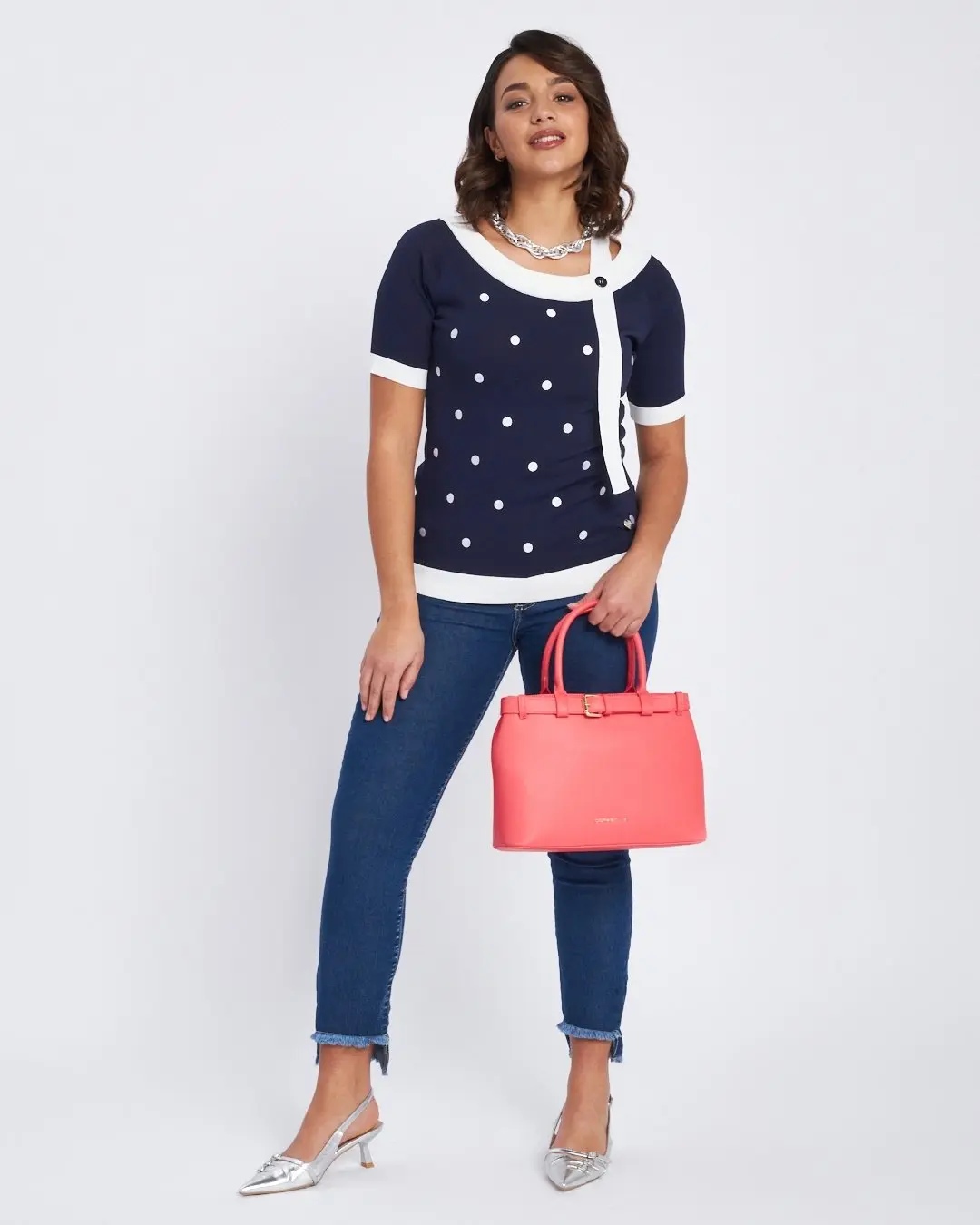 Maglia a pois con cinturino pendente BIANCO - Image 5