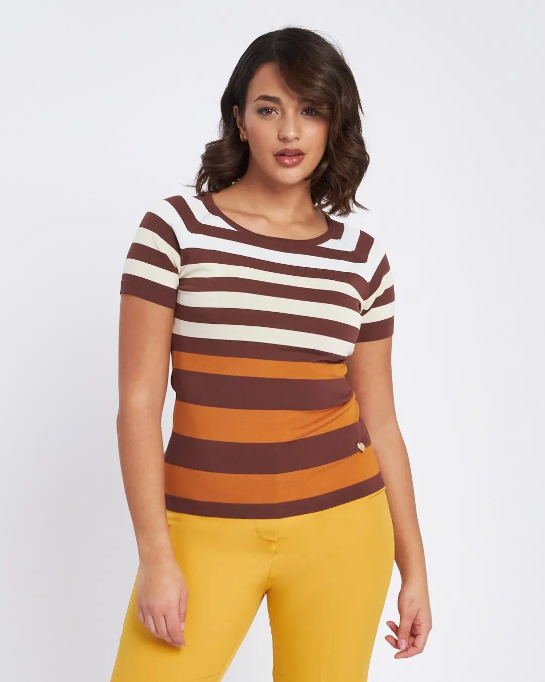 Maglia a righe con mezze maniche raglan CACAO