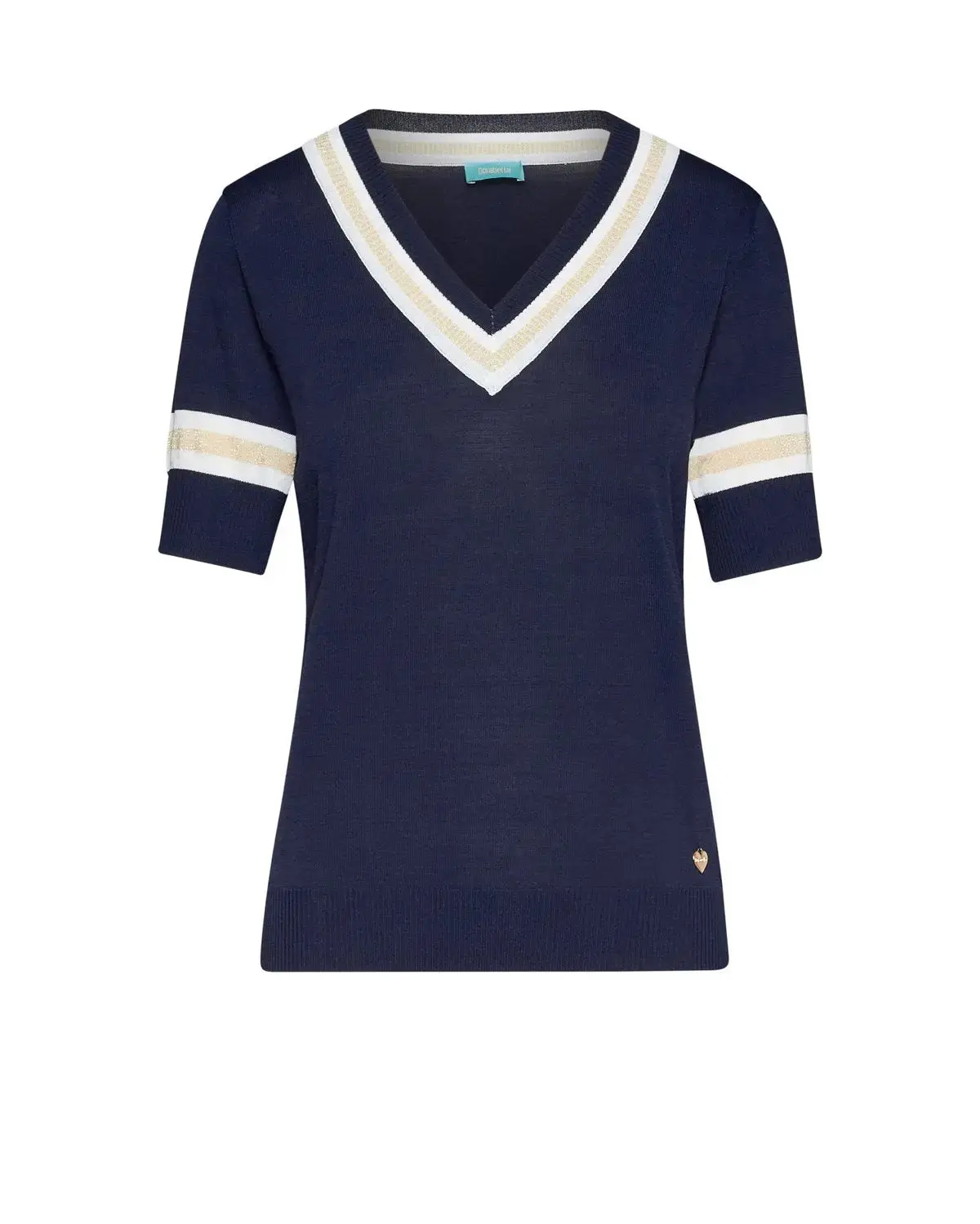 Maglia scollo a V con orli a costine bicolor BLU