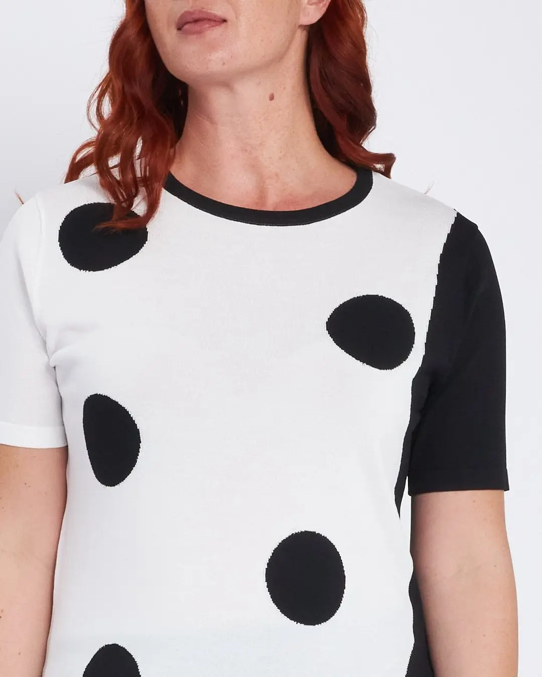 Maglia girocollo con pois e inserti a contrasto BIANCO - Image 3