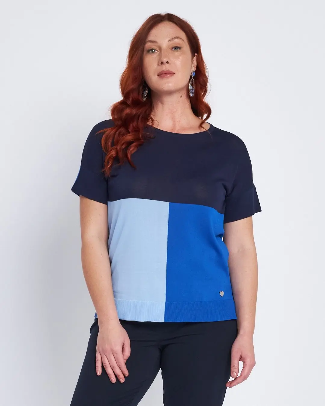 Maglia girocollo con intarsi a 3 colori ROYAL BLUE