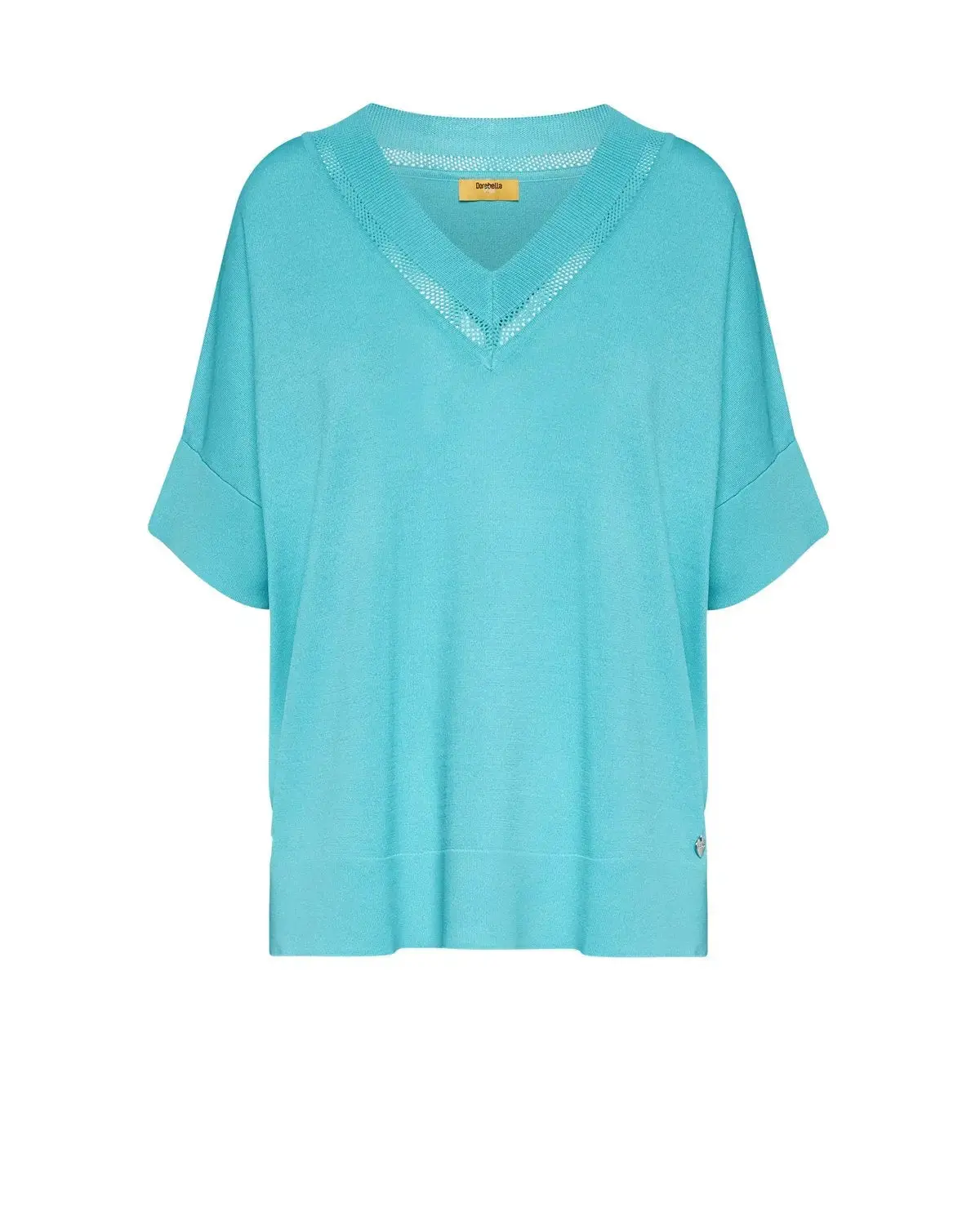 Maglia scollo a V con intarsio basket TURCHESE